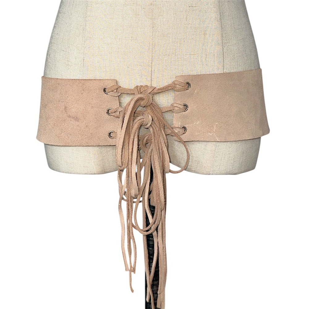 Unbranded Suede Lace Up Belt Women OS Tan Excellent Fringe Corset Obi Y2K Boho
